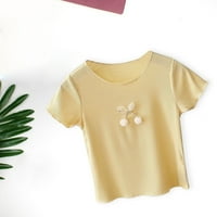 Dječja djevojka odjeća Dječja ljetna majica Kratki rukav Okrugli izrez Solid Color Top Casual Izlasci