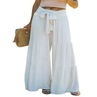 Aturuste Women široke ležaljke duge hlače Ležerne prilike za vezanje visokog struka plus veličine Tvrđe