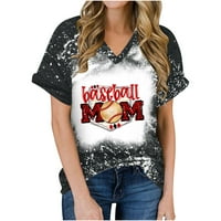 USMIXI Ženski vrhovi Dressy Casual s kratkim rukavima V-izrez Baseball Mama Pismo Ispiši Ljetne košulje