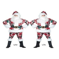 Biayxms Božićni Santa Claus Fleece odijelo sa šeširom, Cosplay kostim set, lažna brada, čizme za odrasle