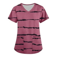 Ženski bluze Ženska modna radna odjeća s kratkim rukavima V-izrez s džepovima Stripes tiskani vrhovi