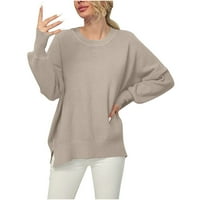 Dukseri za žene Clearence $ ženske modne dugih rukava okrugli vrat labav pulover vrhovi pleteni džemper khaki m