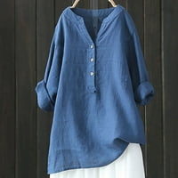 Binmer ženske majice s dugim rukavima plus veličina Top V-izrez dugih rukava pamuk i posteljina tunika