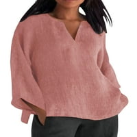 Niuer Dame majica Majica čvrste boje V V izrez Vintage Tunic Bluza Dugi rukavac Ružičasta 2xL