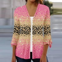 Pyju Žene Otvoreno košulje s prednjim gumbom Dressy Casual, trendy Cardigani Leopard Sequin Print bluza