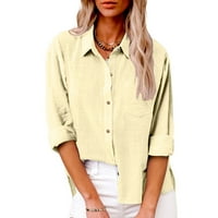 Kakina s ženskim čišćenjem ženske pune boje majice V izrez labava bluza s dugim rukavima TUNIC TUNIC sa džepom
