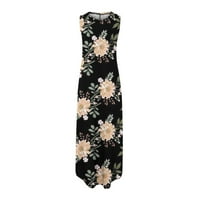 Zkozptok Ljetne haljine za žene labave cvjetne printom haljina bez rukava okrugla izrez dugačka maxi
