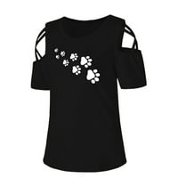 Košulje za žene Žene Tie-Dye Modni ispisani Šareni kratki rukav Strappy Hladni ramena Crna m