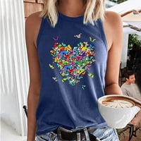 Ženske vrhove rezervoara labave majice Ljeto bez rukava casual bluze slatko srce tiskane majice okrugli