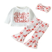 Djevojke Kelajuan Toddler Božićne odjeće, LISTA LESNI LISTA PLAČI + FLARE hlače + set za glavu