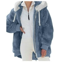 Qxutpo zimski kaputi za žene s kapuljačom dugih rukava tople jakne pune zip patchwork zimske odjeće