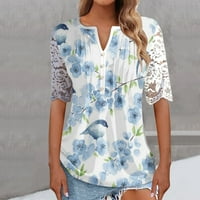 Vrhovi čipke za žene Modna trendovska cvjetna tiskana mreža na sredini majica s dugim rukavima, ležerna