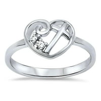 Sve na skladištu Clear CZ Otvoreni srčani prsten Sterling srebrne veličine 4