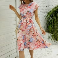 Ljetne haljine za žene Dužina koljena kratki rukav modni rukav A-line ispisane okrugle dekolte za odmor