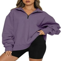 Blibea ženska polovica zip dekolte dukserište čvrste boje prevelika dugih rukava dukserice dušica dušica pulover vrhove