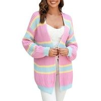 Ženska modna ležerna kaput plus veličina boja Podudaranje s dugim rukavima otvorena prednja zimska modna kardiganska odjeća džemper kaput ženski džemper kaput ružičasti xl