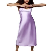 Dame temperament svilenkaste klizane haljine, ženske slobodno vrijeme u boji SOLD boja V-izrez bez rukava