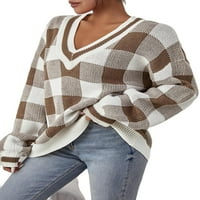 Ženski džemperi Casual Gingham V puloveri izreza MULTICOLOR S