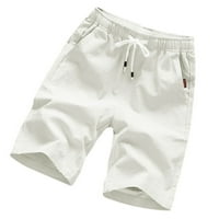 Ljetni muškarci Pamučne posteljine modne sportske hlače ravno noga labave kratke hlače bijeli xxl
