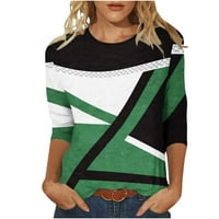 Ženska modna ispisana labava majica Srednja rukava rukava okrugla vrat Ležerne prilike Green XXL na