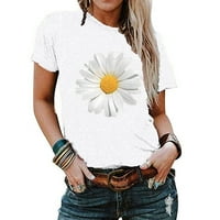 Plus size žene s kratkim rukavima cvjetni tiskani suncokret o-vrat na vrhu majica bluza bijela l