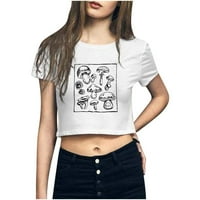 Odeerbi Trendy gornji dijelovi za ženske okrugle vrat tiskane majice kratkih rukava casual bluza bijela