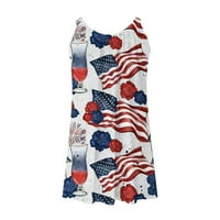 Usmixi ženske haljine za dan nezavisnosti 4. jula Patriotski casual labav remen za skakanje mini haljine bez rukava CREWNECK USA Flag Print Kratko ljetna haljina bijela l