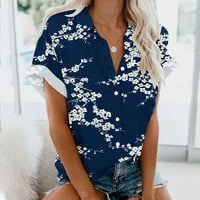 Uorcsa Silky Casual s kratkim rukavima V tipka izreza cvjetna tiskana moda Svestrane ljetne žene T majice plava
