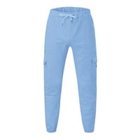 Svijetlo plave teretne hlače Muške čvrste alate za čvrste boje Multi-džepne casual pantalone pantalone