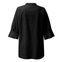 Ženska bluza Ljetna posteljina Torba Solid Boja V-izrez Pol poluga Rukovnice Bluza Trendy Leisure Streetwear