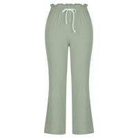 Ženske vučne struke Elastične struke ravne hlače Ljetne modne duge hlače sa solidnim bojama za dame duge hlače hlače plus veličine džep zeleni xl
