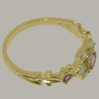 Britanci napravio 9k žuto zlato stvarni originalni ružičasti turmalin i opal ženski Obećani prsten -