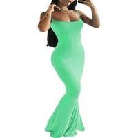 Kelajuan ženska ljetna klizanja tanka haljina, čvrsta boja špagete s niskim rezom riblji rez za haljinu