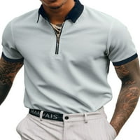 Sexy Dance Muške polo majice rever vrat T majice kratki rukav Golf ljetni vrhovi pune boje Classic Fit majica Zip Up TEE Blouse Grey Black XL