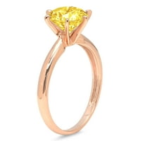 1. CT sjajan okrugli rez sintetički žuti moissinite 14k Rose Gold Solitaire prsten sz 5.5