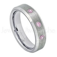 Dame začućene tursten prsten - 0,21ctw ružičasti turmalin 3-kameni traku - personalizirani vjenčani prsten za volfram - po mjeri po mjeri Oktobar TN038BS