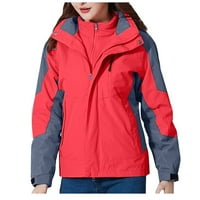 Jeseni kaputi za žene odvojive vjetrootporno debelo i kapa s tri u jednom sportu Sportska topla kaput jakna crvena veličina m