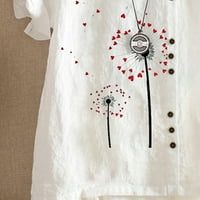 Majice za ženske tipke O-izrez kratki rukav cvjetni print gumbi pamuk posteljina vintage topsize xl