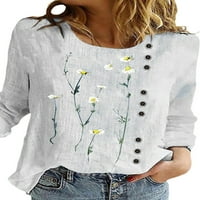 Bluza za vreća za žene za žene Ležerne prilike cvjetne tunike TEE Dugi rukav scoop pulover plus veličina