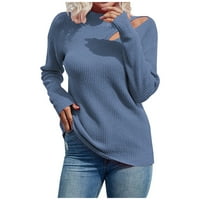 Zzwxwb džemperi za žene elegantne žene čvrste dugi rukav poulove okrugli vrat, ležerni džemper vrhovi