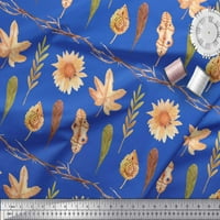 SOIMOI plavi pamučni voil tkanina od suncokreta i jeseni listovi tiskani tkaninski dvorište širom