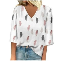MLQIDK Dužina rukava Žene Boho Cvjetni V izrez T Majica Casual Labe ljetni vrhovi Trendy bluza s polu-rupom, Bijeli XL