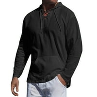 Lilgiuy Men Casual Solid pulover pamučni posteljina džepa s kapuljačom dugih rukava bluza idealna za