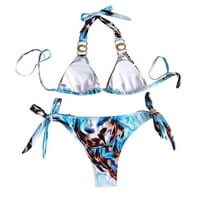 TAWOP kupaći kostim ženske seksi čvrste boje kristal gore visoke rezne noge Bikini set dva kupaća kupaći kostim za žene plavo m