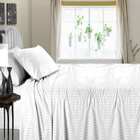 Premium bambusov set - rashladni posteljina sa 12 dubokim džepom, luksuznim i ultra mekim organskim listovima i jastučnicima - bijela pruga, full-xl veličina