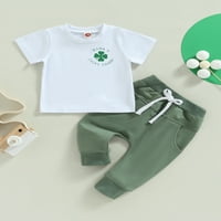 Seyurigaoka Toddler Baby Boy St Patrick's Dnevna odjeća Set Light Light Ispis Majica s kratkim rukavima + hlače od čvrste vuče