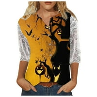 Žene V košulje za rukave za vrat Halloween Print Cracy Casual Bluza Labavi radovi TUNIC vrhovi