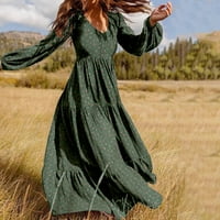Simplmasygeni Ženska haljina s dugim rukavima Ljeto Jesen Ženska modna casual šifon zaštićen V-izrez Veliki privjesak s dugim rukavima cvjetna haljina