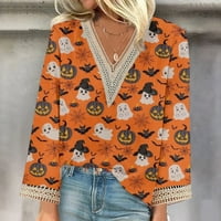 Apepal ženska majica bluza casual labave majice čipke dugih rukava Halloween Print V Vruća za vrhove