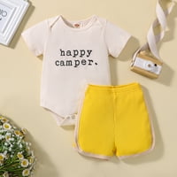 Binweede Baby Girls Boys Ljeto odijelo Skraćeno rukavice Print Romper + rebrasti šorc patchwork hlače